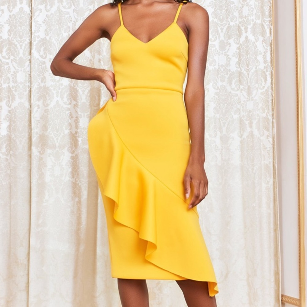 Yellow scuba ruffle dress